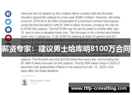 薪资专家:建议勇士给库明8100万合同